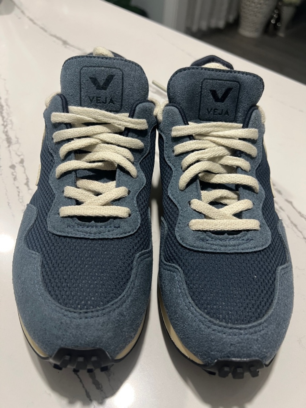 Veja SDU REC Alveomesh Low Top Blue Runner Sneakers with Cream Accents  size W 8 - Picture 14 of 16